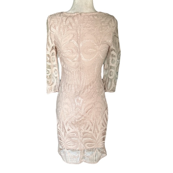 Julia Jordan Blush Pastel Pink Crochet Lace Illusion Sleeve Sheath Shift Dress 2 - Picture 8 of 14